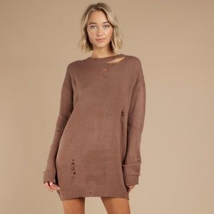 NWT Kim Distressed Sweater Dress in Mocha
